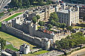 Aerial view of the Tower of London, UNESCO World Heritage Site, London, England, United Kingdom, Europe