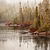 Northern autumn landscape in fog and ice, Thunder Bay, Ontario, Canada