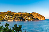 ocean view to the bay of Canyamel in the evening sun, Mallorca, Balearic Islands, Spain
