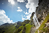 Wasserfall Schwarzwand unterhalb der Sesvennahütte, Sesvennagruppe zw Unterengadin Schweiz und Vinschgau, Italien