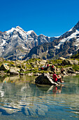Oberhornsee, hinten der Mönch, hinteres Lauterbrunnental, Lauterbrunnen, Schweizer Alpen Jungfrau-Aletsch, Berner Oberland, Kanton Bern, Schweiz