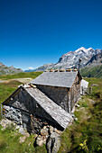 mountain hut, Mönch behind, Lauterbrunnen, Swiss Alps Jungfrau-Aletsch, Bernese Oberland, Canton of Bern, Switzerland
