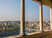 Balcony overlooking Rome cityscape, Lazio, Italy