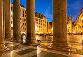 Pantheon Square illuminated at night, Rome, Lazio, Italy