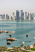 Aerial view of boats floating in Doha harbor, Doha, Qatar