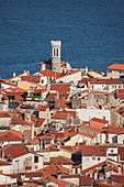 Aerial view of rooftops in Piran cityscape, Adriatic Sea, Slovenia