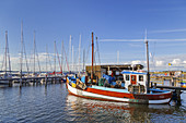 Boote im Hafen von Vitte, Insel Hiddensee, Ostseeküste, Mecklenburg-Vorpommern,  Norddeutschland, Deutschland, Europa