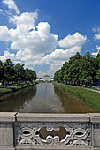 Canal and chateau Nymphenburg, seen from Menzinger Bruecke, Munich, Bavaria, Germany