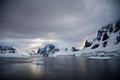 Icebergs and snow-covered mountains near Lemaire Channel, Graham Land, Antarctic Peninsula, Antarctica