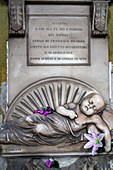 sleeping baby, sculptures, Colonnade, Monumental Cemetery of Staglieno, Genoa, Liguria, Italy