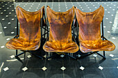 designer chairs in Palazzo Bianco in Via Garibaldi, museum, nobody, city Genoa, Liguria, Italy