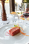 raw meat appetiser, restaurant, Piedmont, Italy