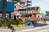 Container architecture, Re-Start Mall, temporary architecture remains since earthquake 2011, Christchurch, South Island, New Zealand