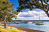 Sailing boats in Russell Harbour, Bay of Islands, Northland Region, North Island, New Zealand, Pacific