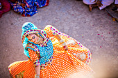 Traditional Radha dance during the Flower Holi Festival, Vrindavan, Uttar Pradesh, India, Asia