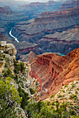 Looking down onto the inner canyon and Colorado River from Mohave Point as it flows through the Grand Canyon National Park, UNESCO World Heritage Site, Arizona, United States of America, North America