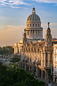 The National Capitol building (El Capitolio), lit by the golden morning sun in Havana, Cuba, West Indies, Caribbean, Central America