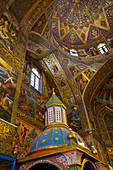 Interior of dome of Vank (Armenian) Cathedral with Archbishop's throne in foreground, Isfahan, Iran, Middle East
