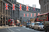 Union Jacks on Regent Street, London, England, United Kingdom, Europe