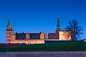 Denmark, Zealand, Helsingor, Kronborg Castle, also known as Elsinore Castle, from Shakespeare's Hamlet, eveing.