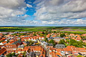 Denmark, Jutland, Ribe, elevated town view from Ribe Domkirke Cathedral tower.