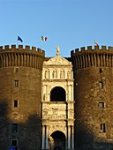 Naples (Italy). Facade of the Castel Nuovo in the city of Naples.
