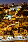 General view of Porto city at nigth. Porto (Oporto), Portugal.