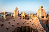 Barcelona, Spain, La Pedrera rooftop, designed by Antonio Gaudi.