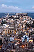 Cityscape of Ragusa Ibla at dusk, Sicily, Italy.