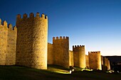 City Wall, Evening, Originally built in 12th Century, Avila, UNESCO World Heritage Site, Spain