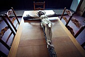 A crucified Christ on a table. Church of Santa Maria, Mahon, Menorca, Baleares, Spain