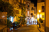 Lipari town by night, Lipari Island, Aeolian Islands, Lipari Islands, Tyrrhenian Sea, Mediterranean Sea, Italy, Europe