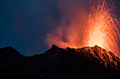 Eruption of Stromboli Volcano, 16.10.2016, Stromboli Island, Aeolian Islands, Lipari Islands, Tyrrhenian Sea, Mediterranean Sea, Italy, Europe