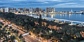 panoramic view view from AC Hotel Malaga Palacio, Promenade, Paseo Parque,  lighthouse,  Malaga Andalusia, Spain