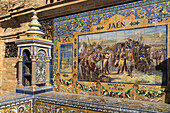 Antike Keramik, Wandfliesen, die Provinzen und Städte voSpanien, JaenPlaca de Espana, spanischen Platz, Sevilla, Andalusien Spanien
