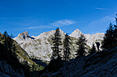 Hiker in Berchtesgaden National Park, Berchtesgadener Land, Bavaria, Germany, Europe