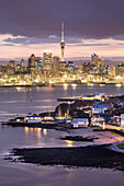 Devonport, Skytower at night, Auckland, North Island, New Zealand, Oceania