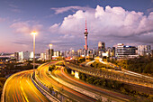 Skytower at night, Auckland, North Island, New Zealand, Oceania