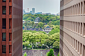 Imperial Palace between a gap of two high-rise buildings, Chiyoda-ku, Tokyo, Japan