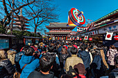 Crowd in front of temple Senso-ji in Asakusa during new year, Taito-ku, Tokyo, Japan