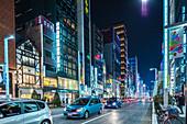 Cars in Ginza during Christmas and blue hour, Chuo-ku, Tokyo, Japan