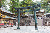 Torii und berühmtes Yomei-Mon im Toshogu-Schrein, Nikko, Tochigi Präfektur, Japan