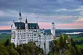 Sonnenuntergang, Neuschwanstein, Schloss, Burg, Märchenschloss, Bayern, Deutschland