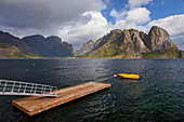 Reinefjord, Fjord, Mountains, Reine, Moskenesoya, Lofoten, Norway, Europe