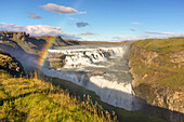 Gullfoss, Wasserfall, Regenbogen, Klippen, Schlucht, Island, Europa