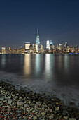 One World Trade Center, Manhatten Skyline von Paulus Hook, New Jersey, Hudson River, New York City, USA