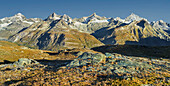 Dent Blanche, Ober Gabelhorn, Zinalrothorn, Weisshorn, Zermatt, Wallis, Schweiz