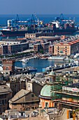 Cityscape from Spaniata Castelletto, Genoa, Liguria, Italy.