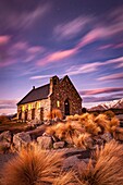 Church of Good Shepherd, winter evening, Lake Tekapo, Mackenzie Country, Canterbury.