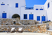 White and blue Greek Island Hotel, Folegandros, Cyclades, Greece.